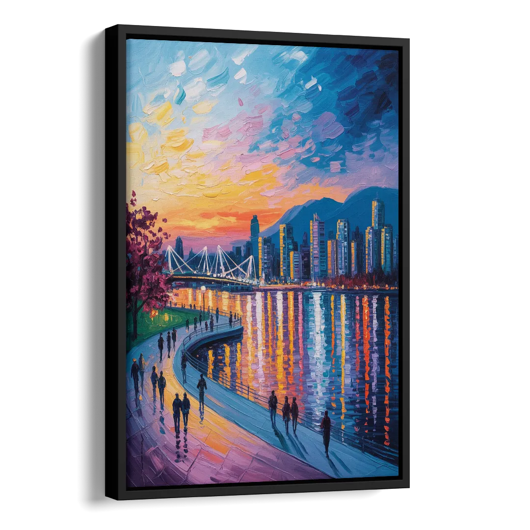 Vancouver Skyline at Dusk Side - Black Canvas Wall Art