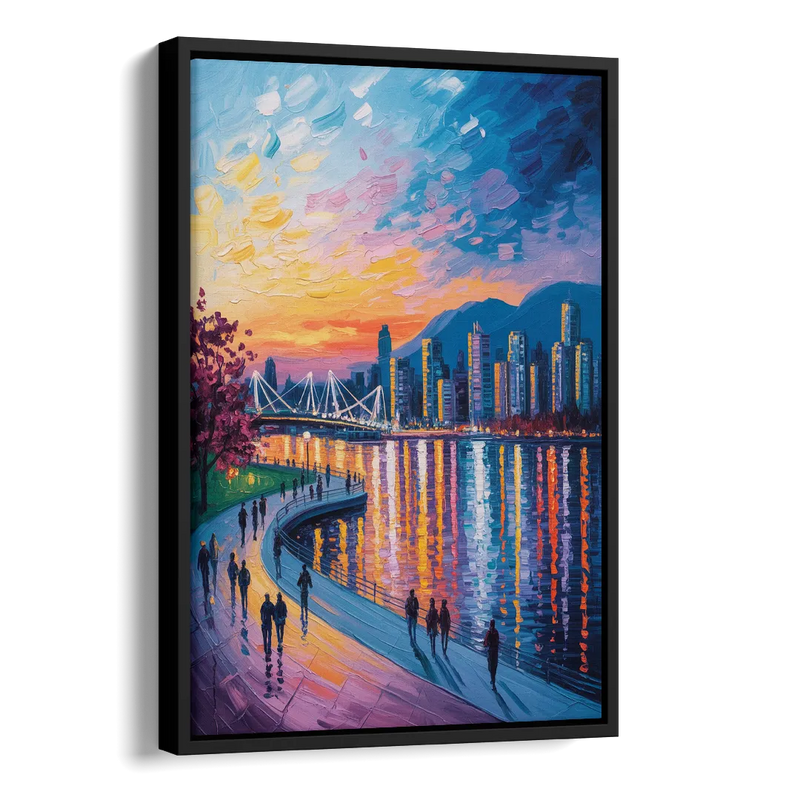 Vancouver Skyline at Dusk Side - Black Canvas Wall Art