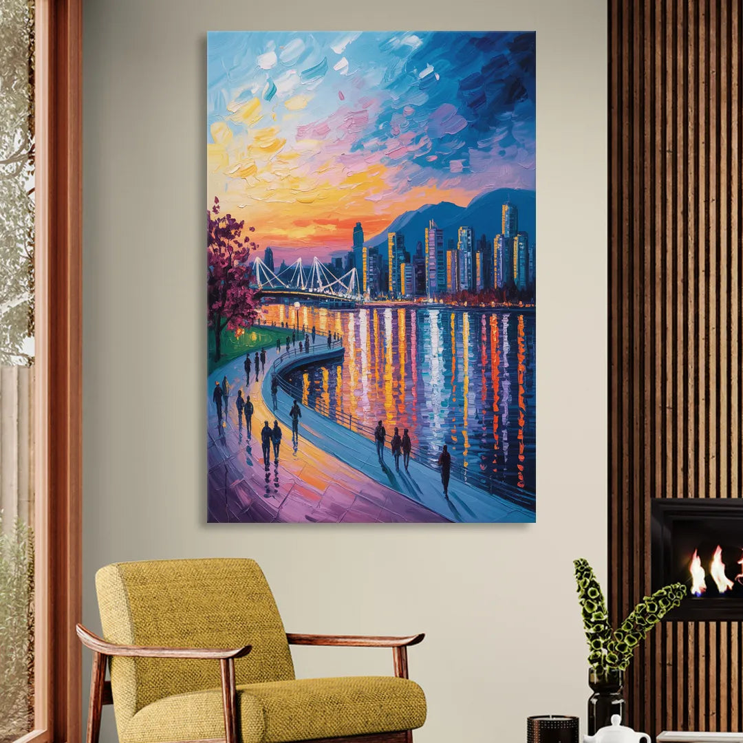 Vancouver Skyline at Dusk Sitting Room - Canvas Wall Art