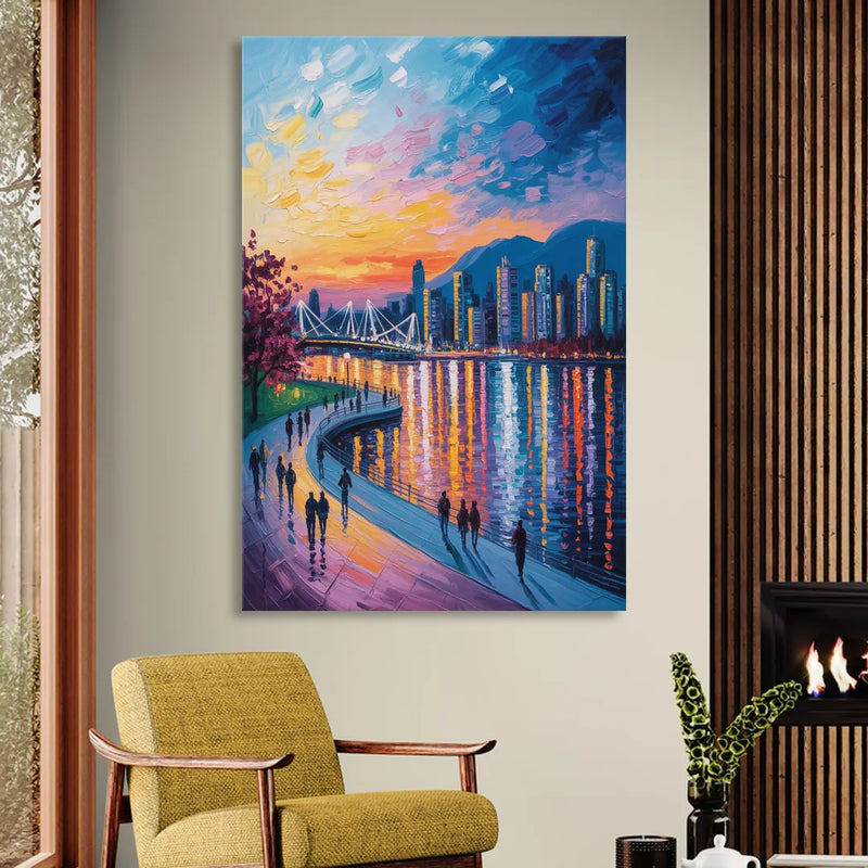 Vancouver Skyline at Dusk Sitting Room - Canvas Wall Art