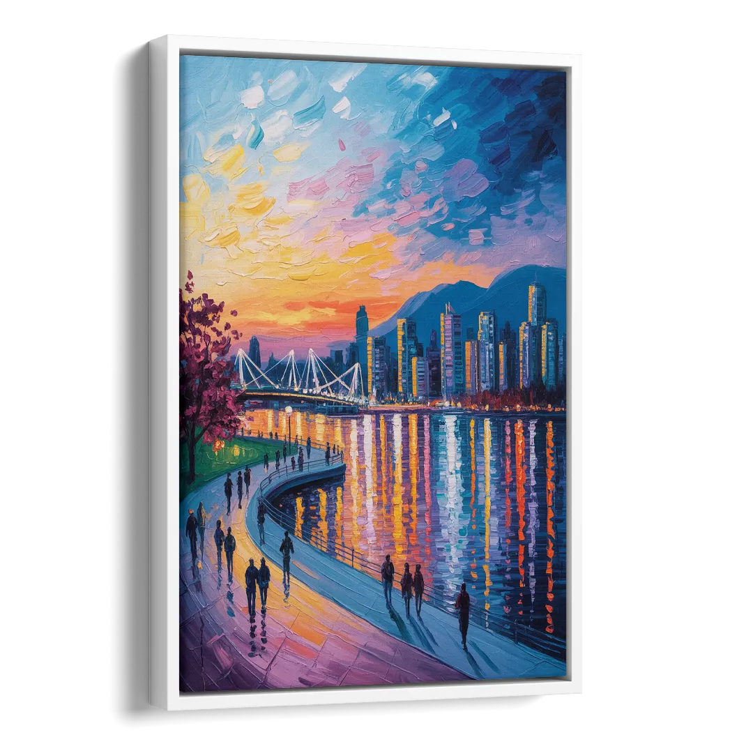 Vancouver Skyline at Dusk Side - White Canvas Wall Art