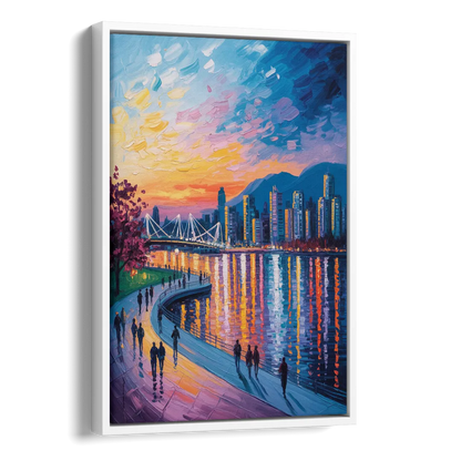 Vancouver Skyline at Dusk Side - White Canvas Wall Art