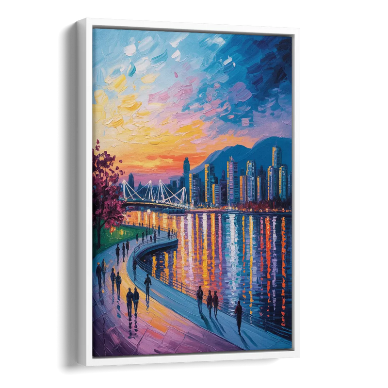 Vancouver Skyline at Dusk Side - White Canvas Wall Art