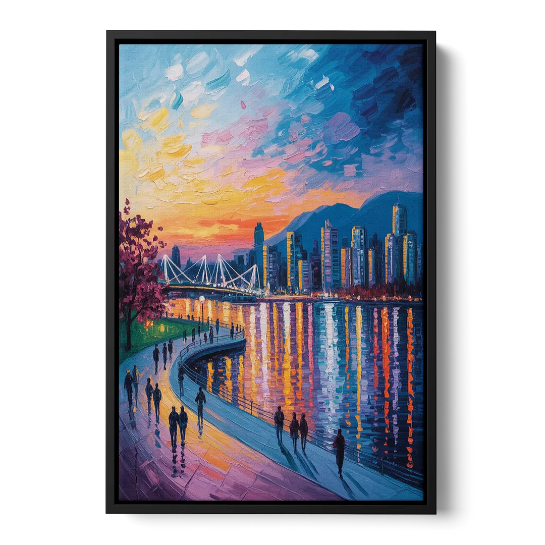Vancouver Skyline at Dusk Front - Black Canvas Wall Art