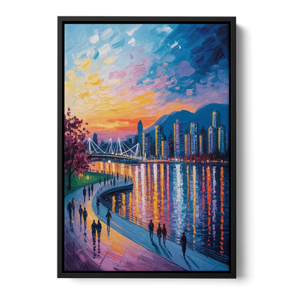 Vancouver Skyline at Dusk Front - Black Canvas Wall Art