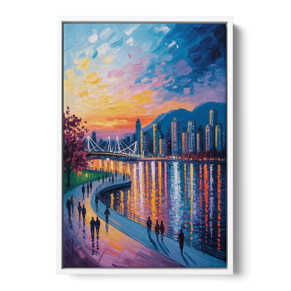 Vancouver Skyline at Dusk Front - White Canvas Wall Art