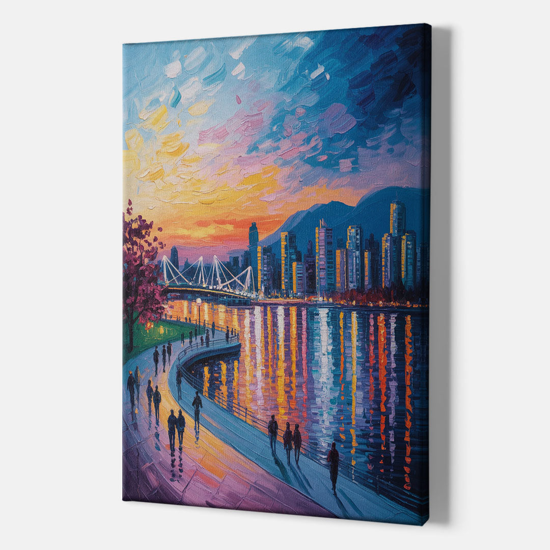 Vancouver Skyline at Dusk - Canvas Print Art Sides