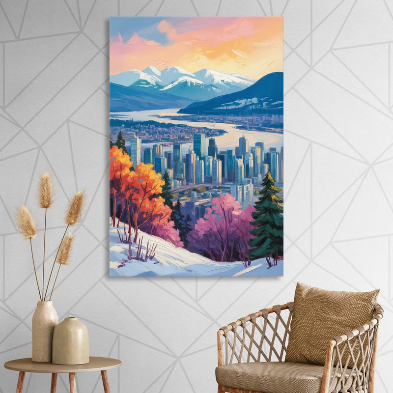 Vancouver Snowy Mountains Sitting Room - Canvas Wall Art