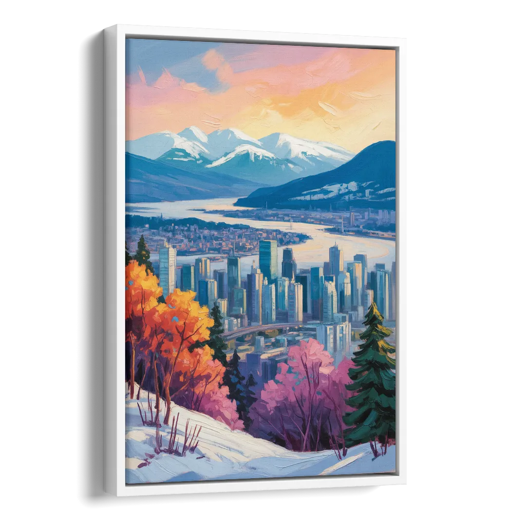 Vancouver Snowy Mountains Side - White Canvas Wall Art