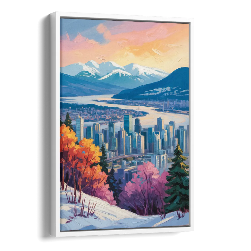 Vancouver Snowy Mountains Side - White Canvas Wall Art
