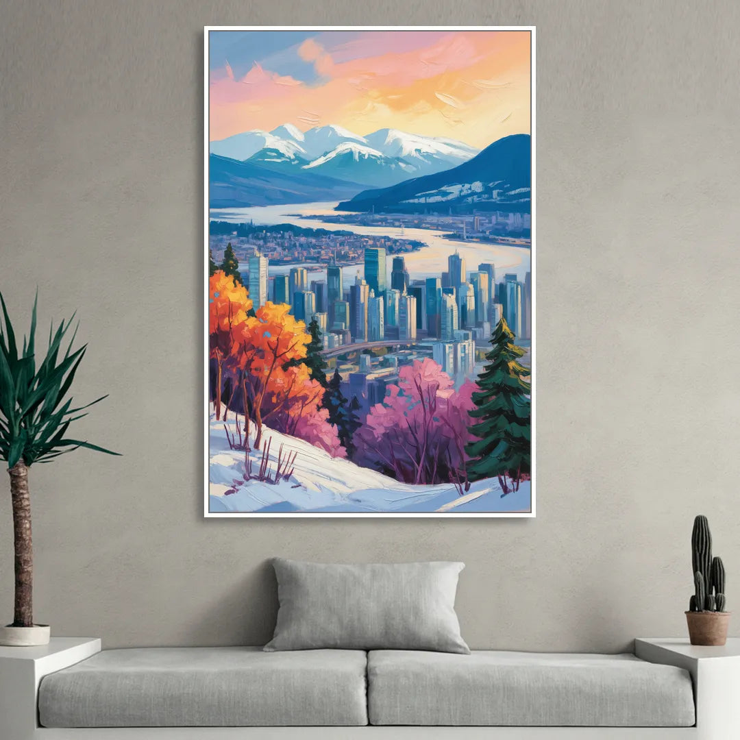 Vancouver Snowy Mountains Sitting Room - White Canvas Wall Art