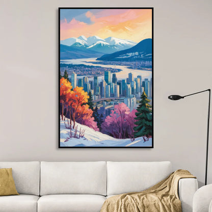 Vancouver Snowy Mountains Sitting Room - Black Canvas Wall Art