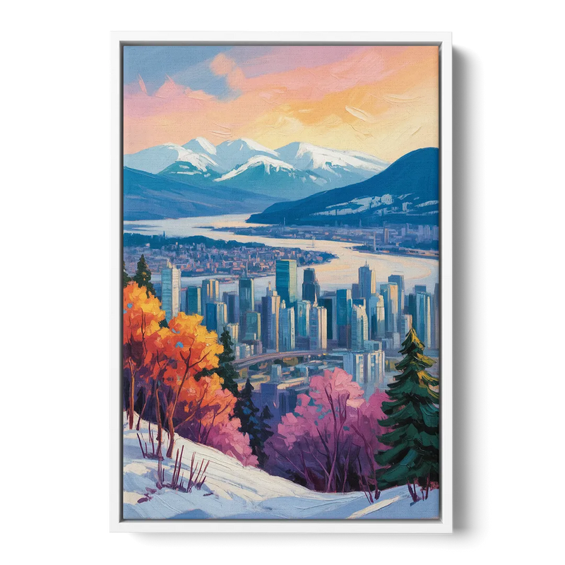 Vancouver Snowy Mountains Front - White Canvas Wall Art