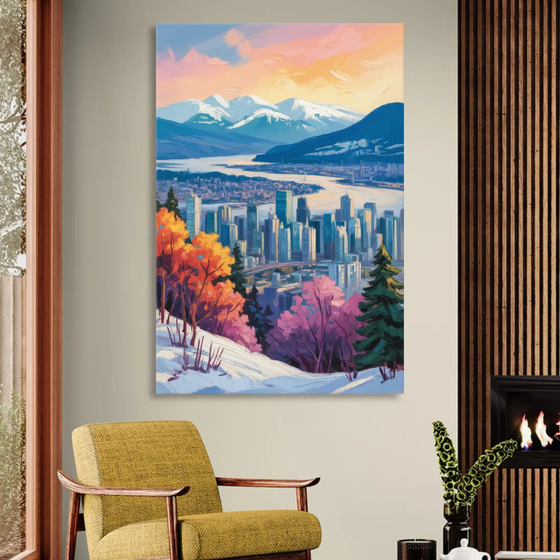 Vancouver Snowy Mountains Living Room - Canvas Wall Art