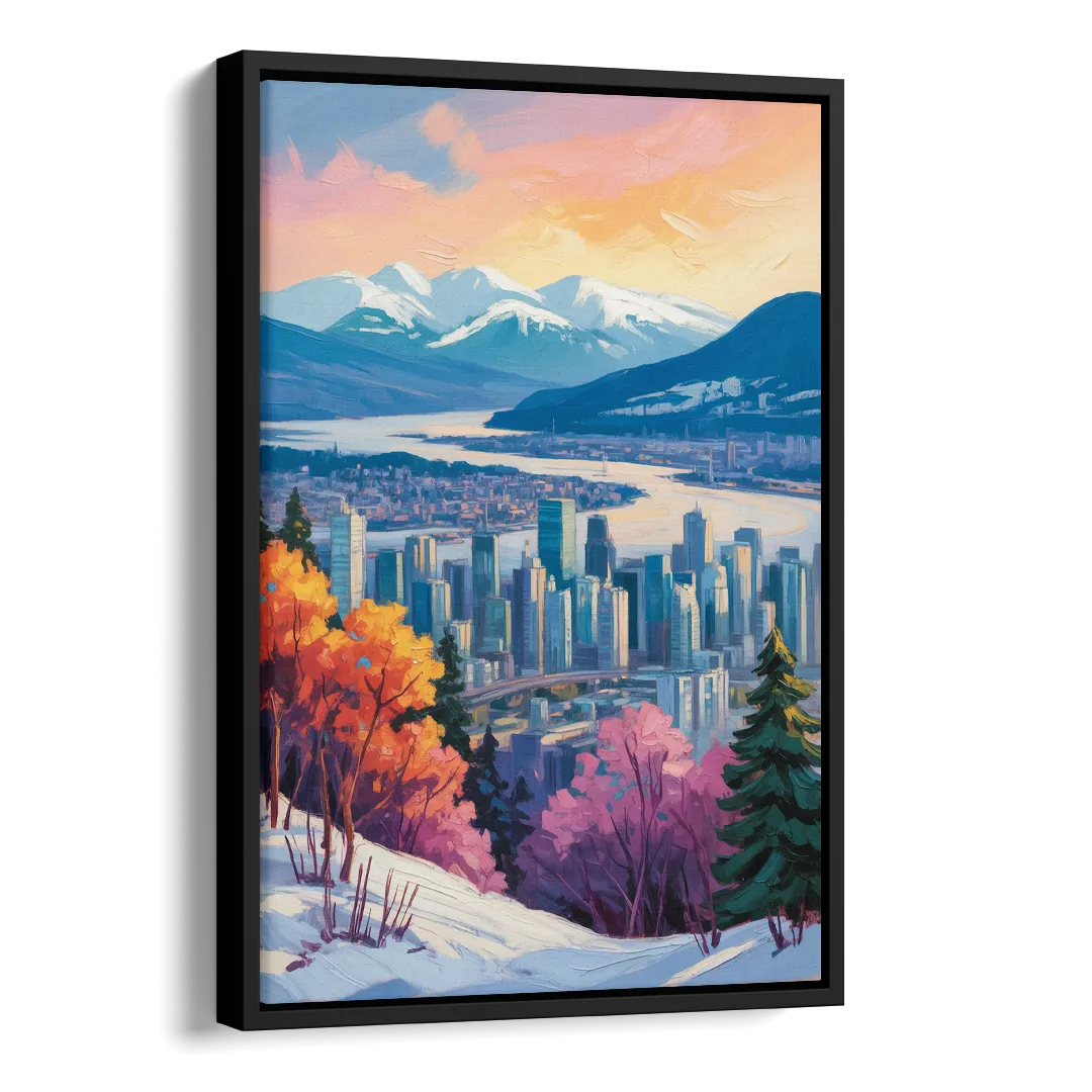 Vancouver Snowy Mountains Side - Black Canvas Wall Art