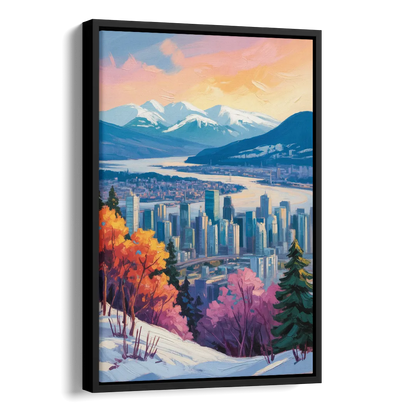 Vancouver Snowy Mountains Side - Black Canvas Wall Art