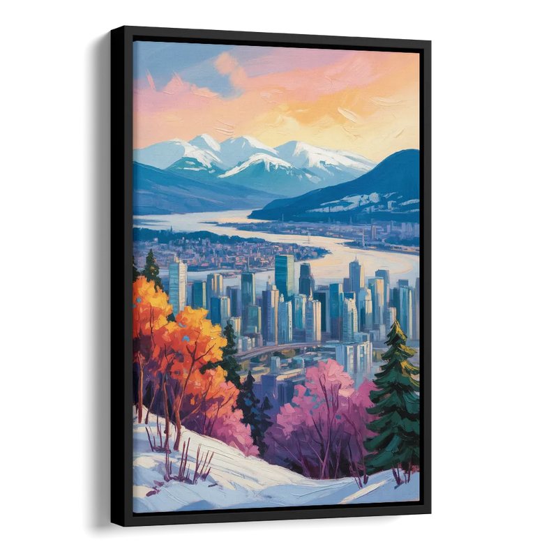 Vancouver Snowy Mountains Side - Black Canvas Wall Art
