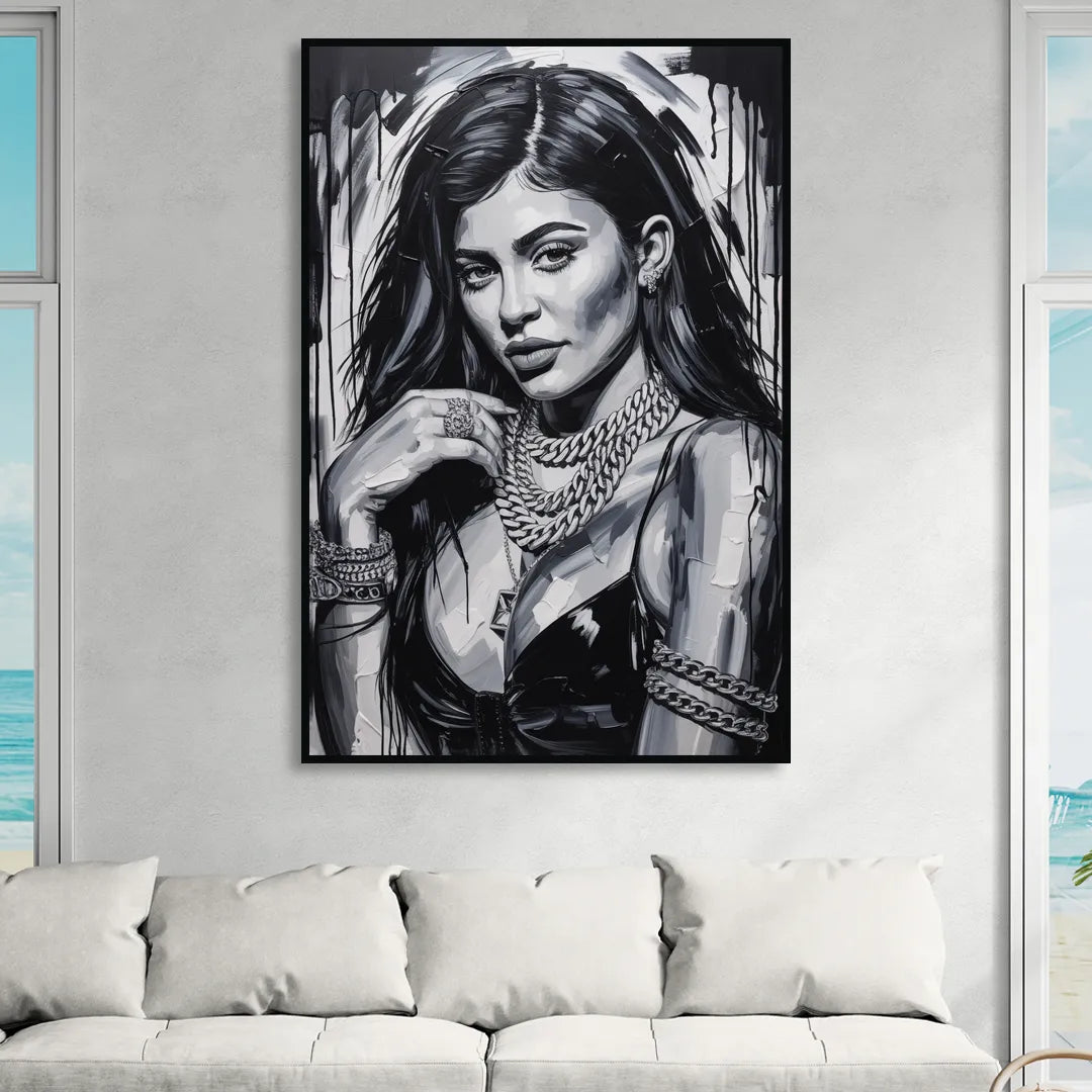 Velvet Line Sitting Room - Black Canvas Wall Art