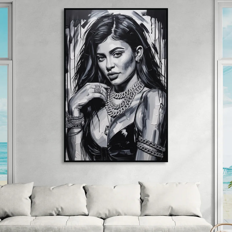 Velvet Line Sitting Room - Black Canvas Wall Art