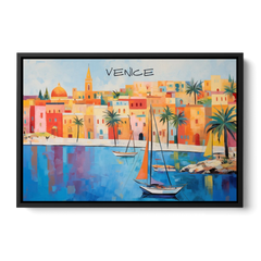 Venice Art with an Orange Sail - Black Framed Canvas Wall Art - Front