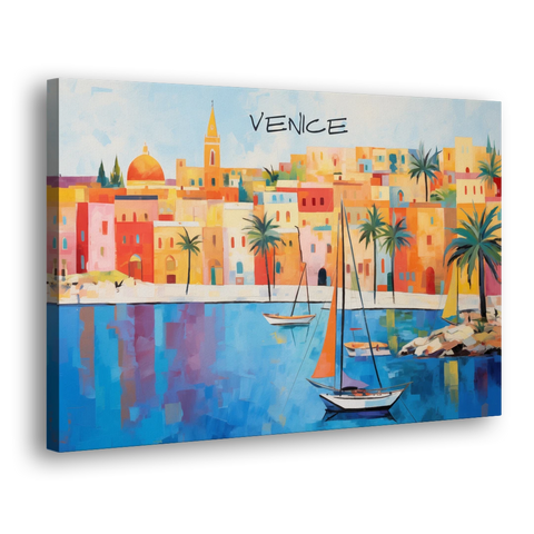 Venice Art with an Orange Sail - Canvas Wall Art - Side