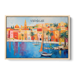 Venice Art with an Orange Sail - Oak Framed Canvas Wall Art - Front