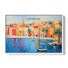 Venice Art with an Orange Sail - White Framed Canvas Wall Art - Front