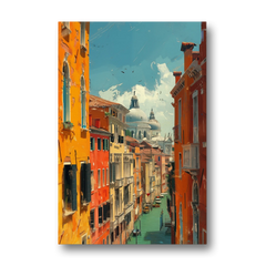 Venice Canal Painting with a Distant Dome - Canvas Wall Art - Front