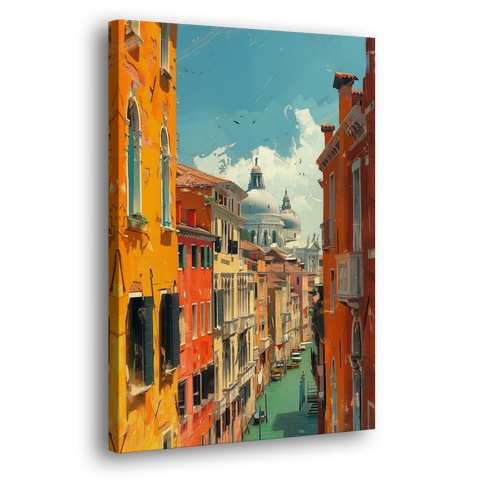 Venice Canal Painting with a Distant Dome - Canvas Wall Art - Side