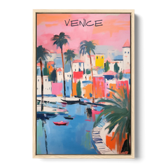 Venice Wall Art Under a Pink Sky - Oak Framed Canvas Wall Art - Front