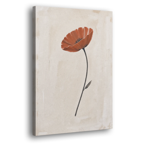 Vermilion Poppy on a Long Black Stem - Canvas Wall Art - Side