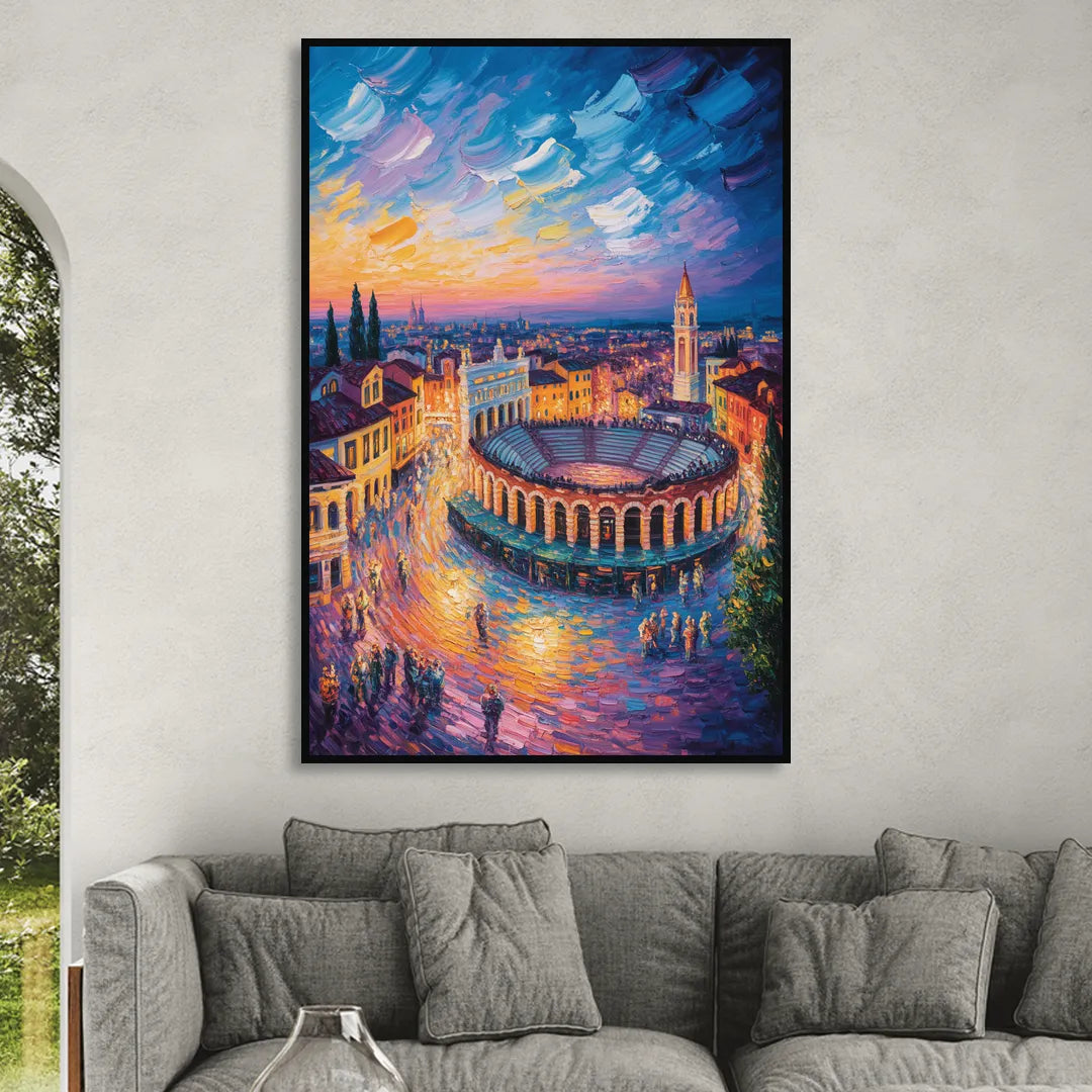 Verona's Roman Theatre Living Room - Black Canvas Wall Art