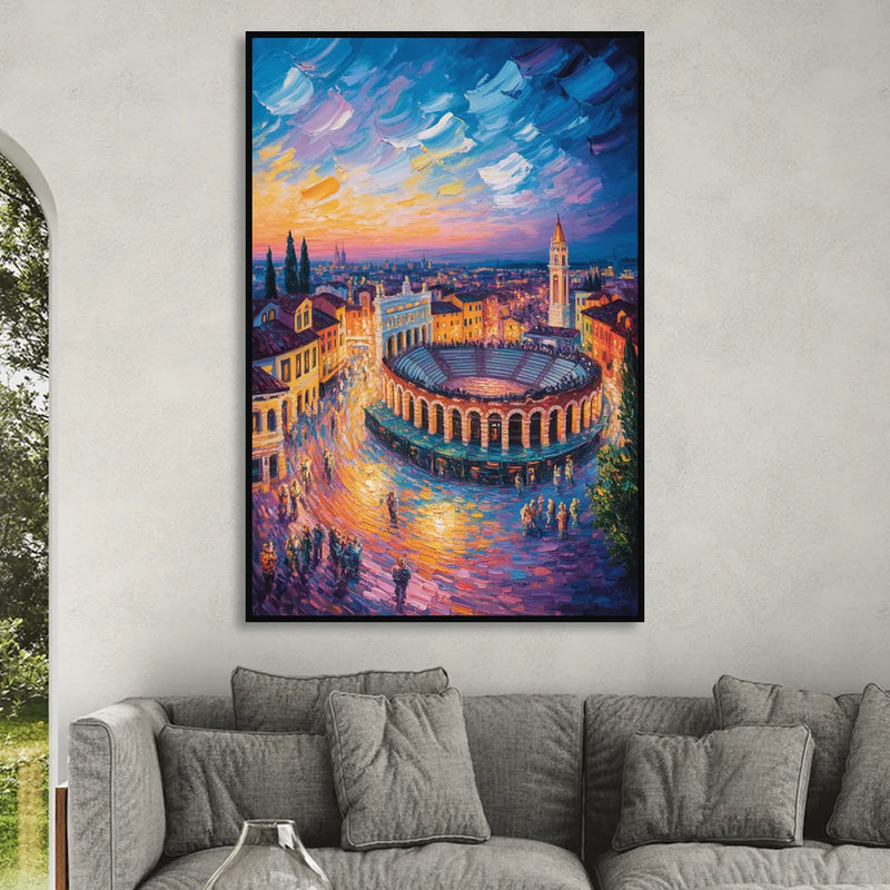 Verona's Roman Theatre Living Room - Black Canvas Wall Art