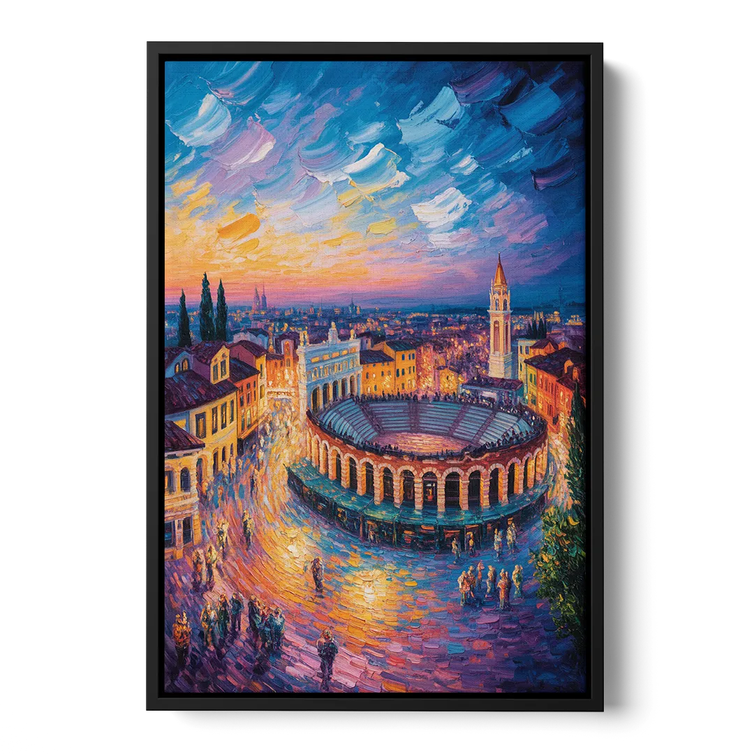 Verona's Roman Theatre Front - Black Canvas Wall Art