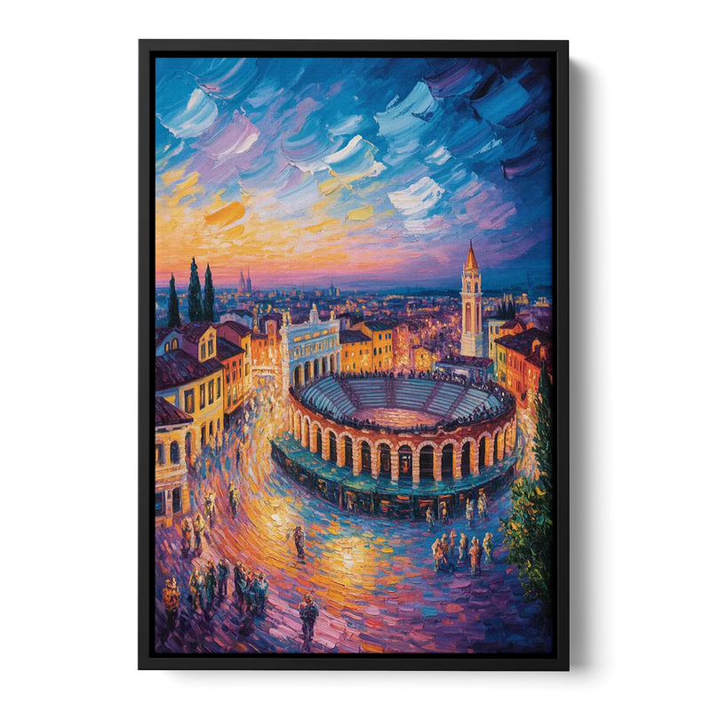 Verona's Roman Theatre Front - Black Canvas Wall Art