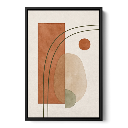 Vertical Abstract Wall Art with Olive Arcs - Black Framed Canvas Wall Art - Front