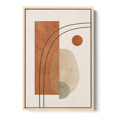 Vertical Abstract Wall Art with Olive Arcs - Oak Framed Canvas Wall Art - Front