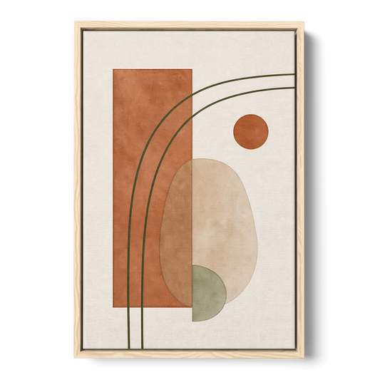 Vertical Abstract Wall Art with Olive Arcs - Oak Framed Canvas Wall Art - Front