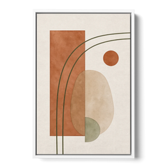 Vertical Abstract Wall Art with Olive Arcs - White Framed Canvas Wall Art - Front