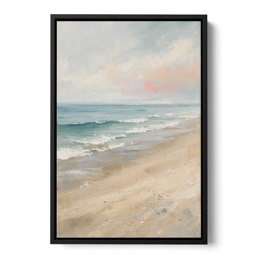 Vertical Beach Wall Art of a Dissolving Shore - Black Framed Canvas Wall Art - Front