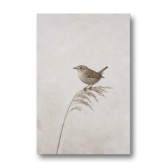 Vertical Wall Art Wren on a Dried Grass Stem - Canvas Wall Art - Front