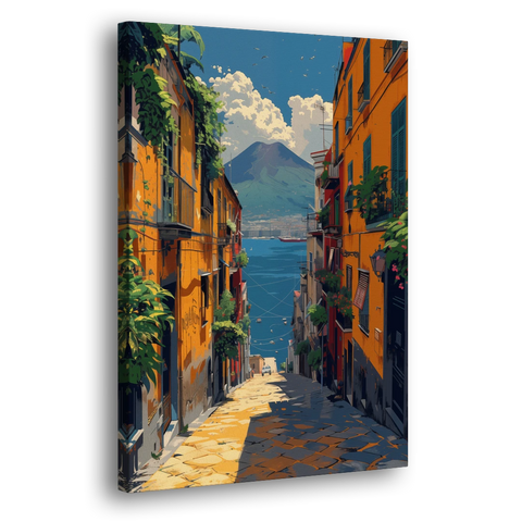 Vesuvius Painting from a Naples Alley - Canvas Wall Art - Side