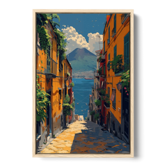 Vesuvius Painting from a Naples Alley - Oak Framed Canvas Wall Art - Front