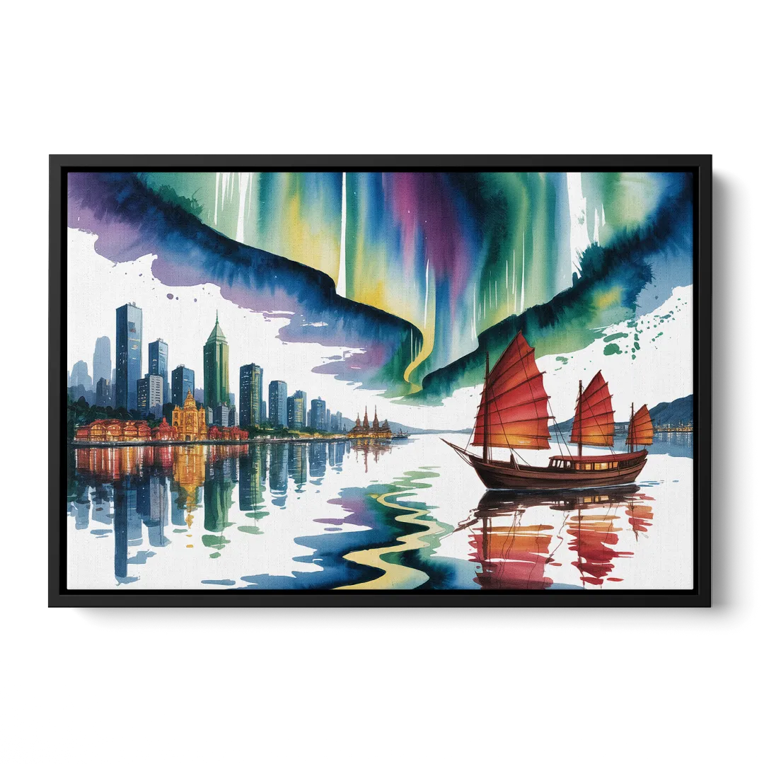 Victoria Harbour Lights Front - Black Canvas Wall Art