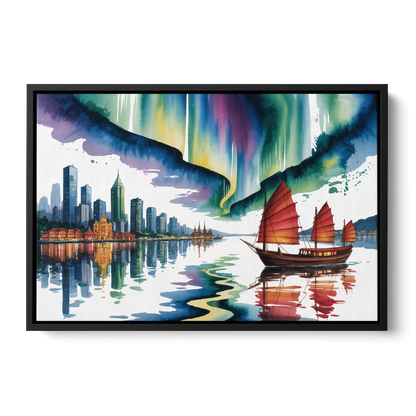 Victoria Harbour Lights Front - Black Canvas Wall Art