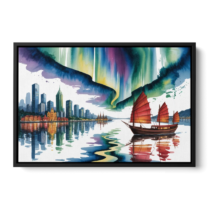 Victoria Harbour Lights Front - Black Canvas Wall Art