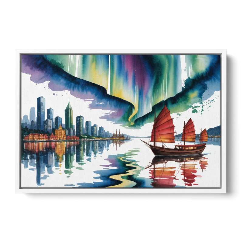Victoria Harbour Lights Front - White Canvas Wall Art