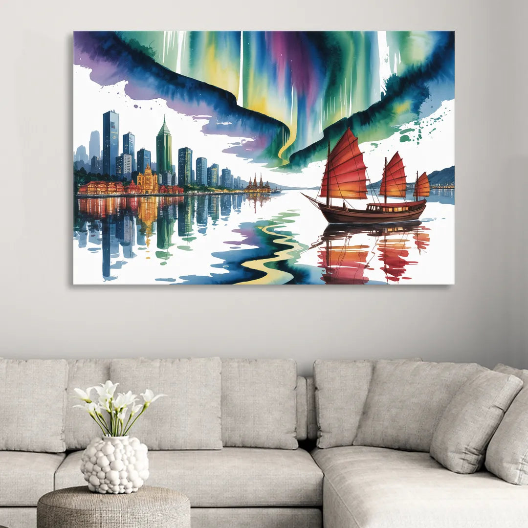 Victoria Harbour Lights Living Room - Canvas Wall Art