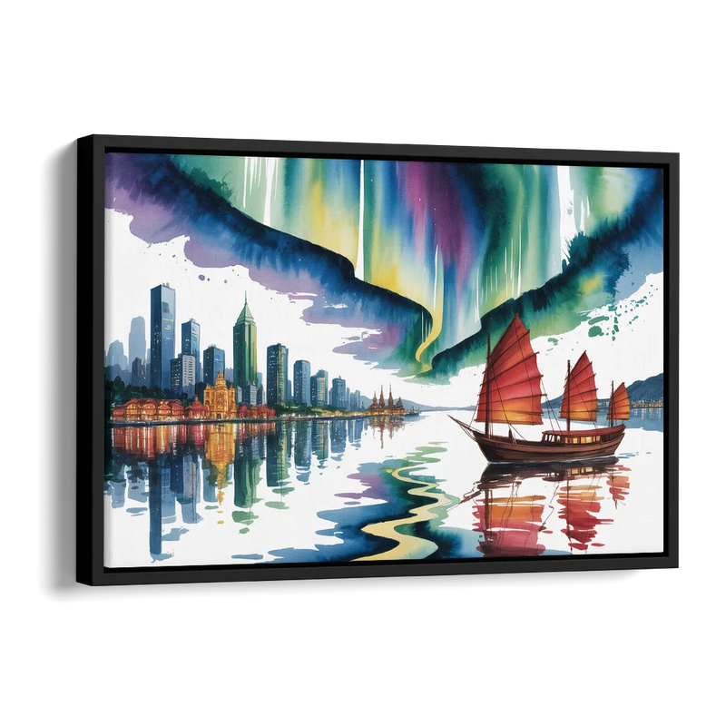 Victoria Harbour Lights Side - Black Canvas Wall Art