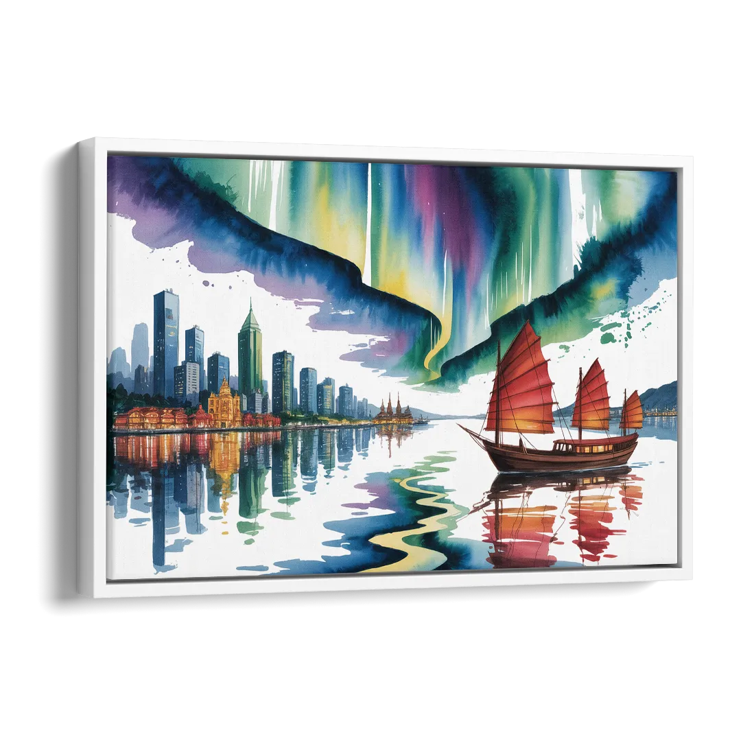 Victoria Harbour Lights Side - White Canvas Wall Art